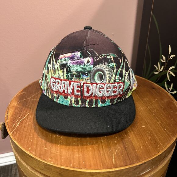 Monster Jam Grave Digger Snapback Hat Youth Black One Size Cap Truck Wool Blend - Picture 1 of 6